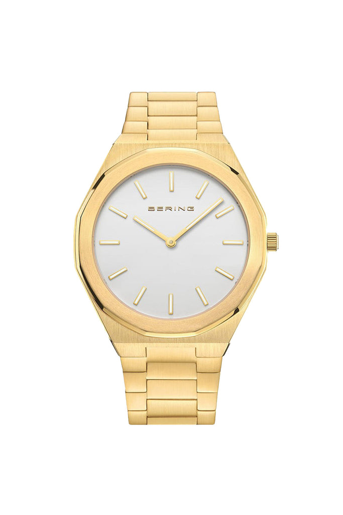 Bering Mens Classic Polished 41mm Gold Strap Watch