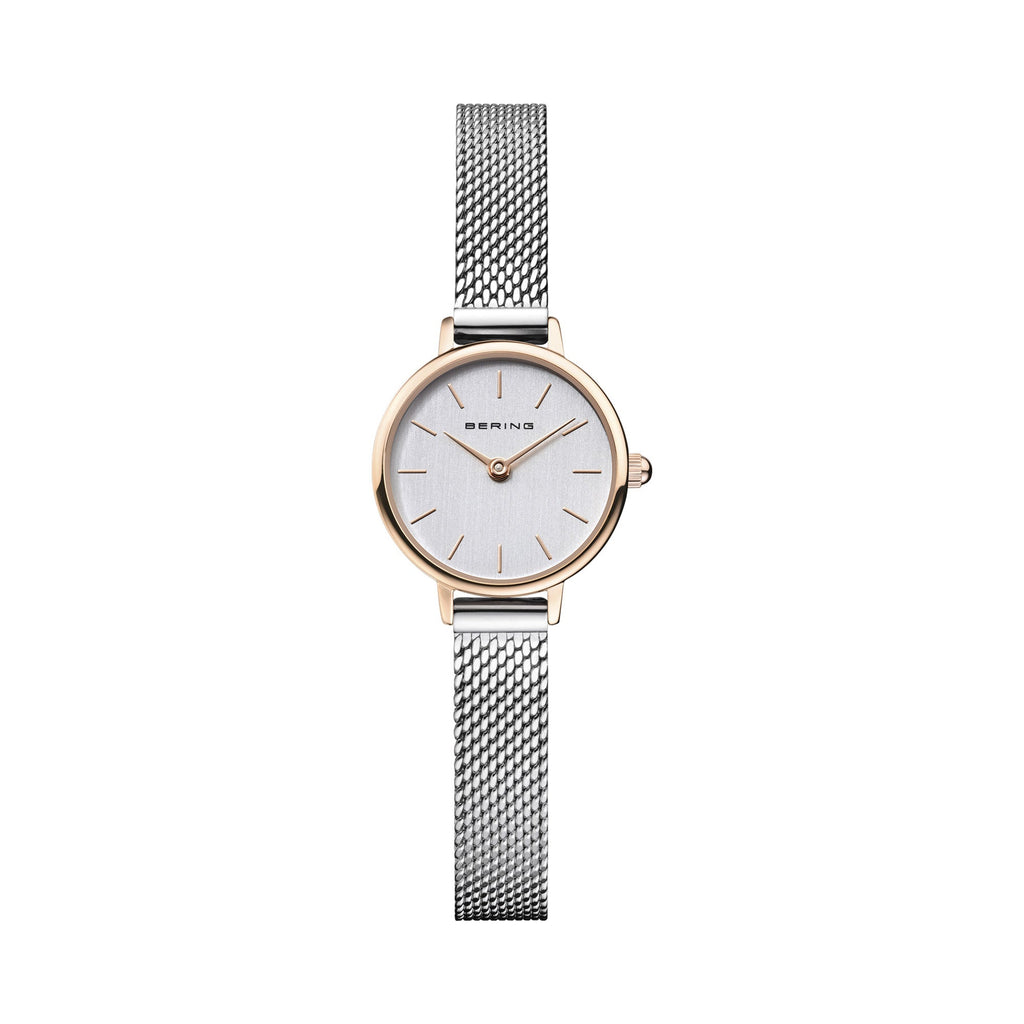 Bering Classic 26mm Rose Gold Silver Milanese Strap Watch