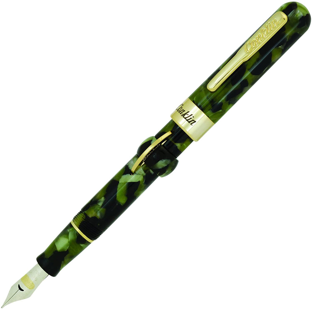Conklin Mark Twain Crescent Filler Green Marble with Rose Gold Trim Fountain Pen