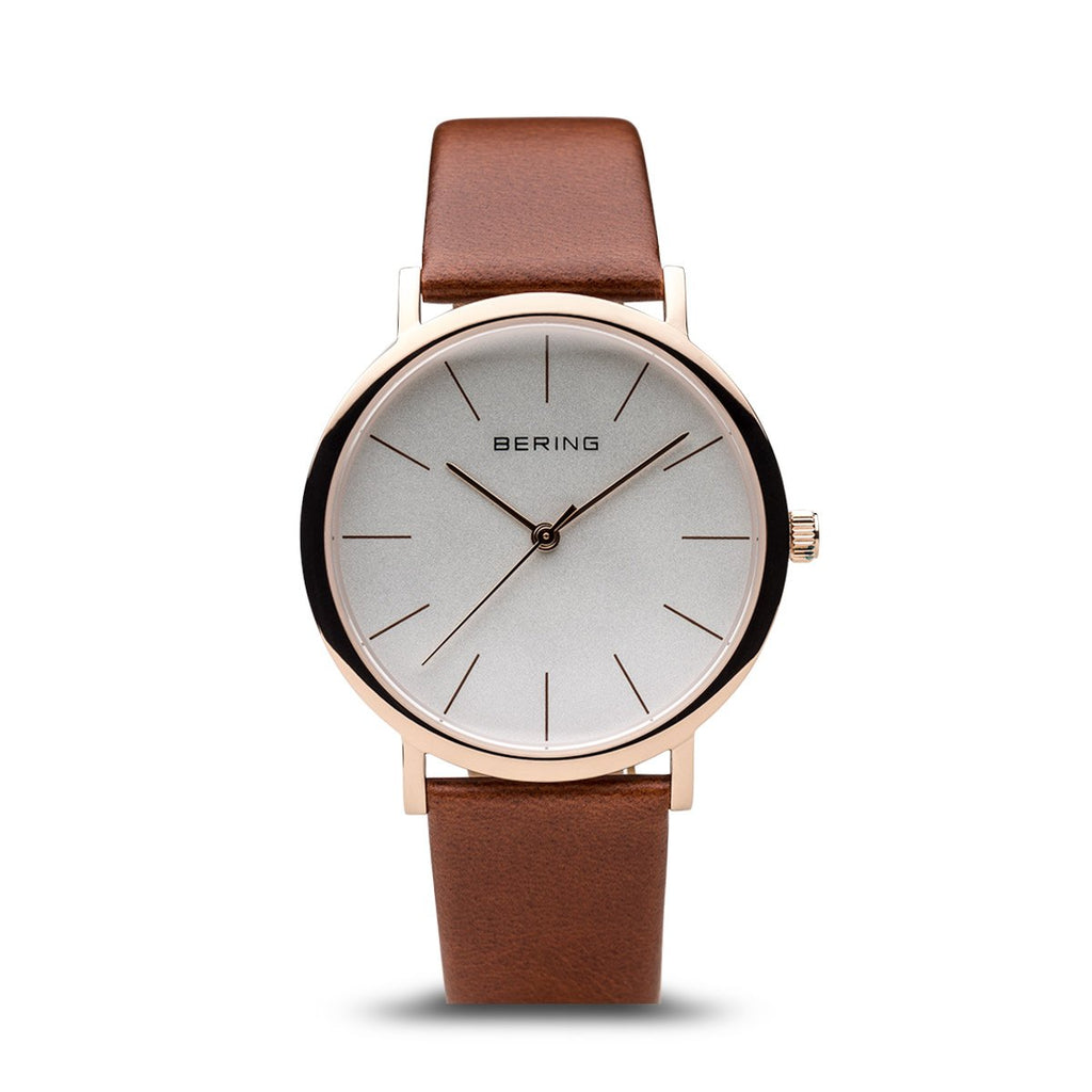 Bering Classic Polished Rose Gold Brown Watch