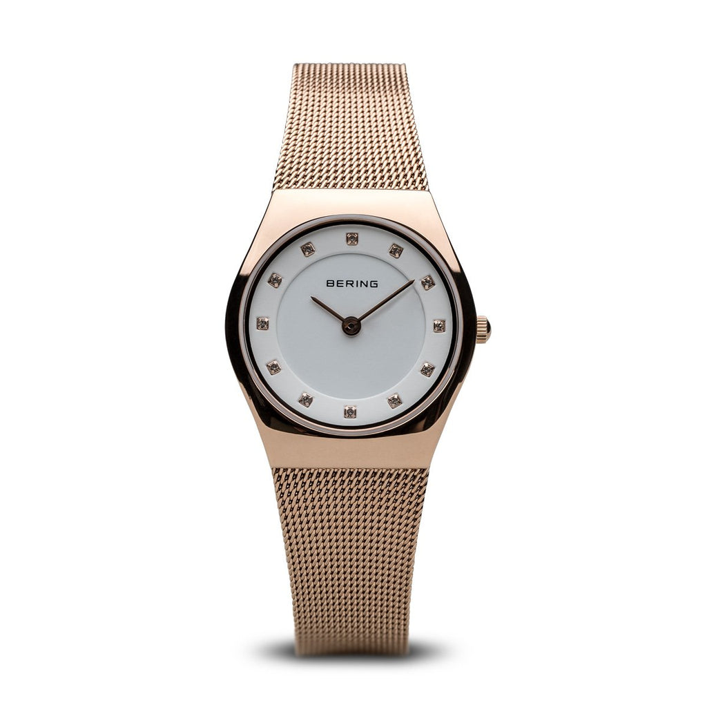 Bering Classic Polished Rose Gold Mesh Watch