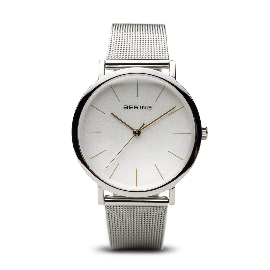 Bering Classic Polished Silver 36mm Mesh Watch