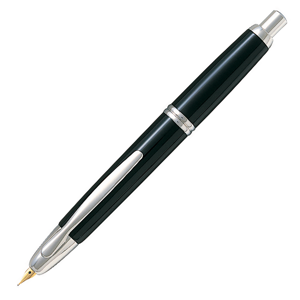 Pilot Capless Silver Accent Black Barrel Rhodium Plated Nib Fountain Pen