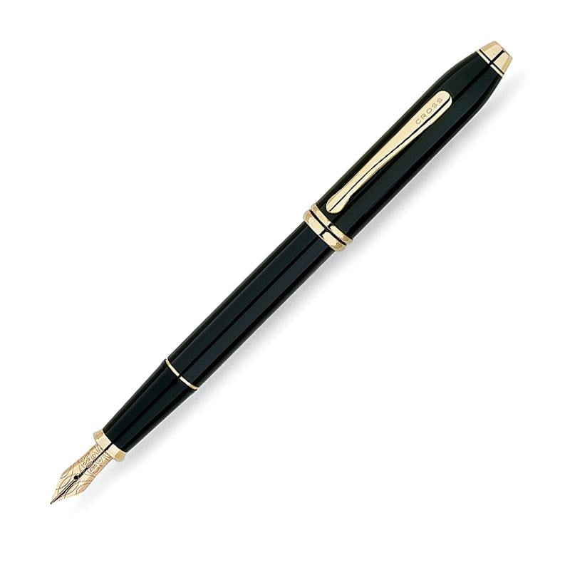 Cross Townsend Black Lacquer Gold Trim with 23KT Gold-Plated Fountain Pen