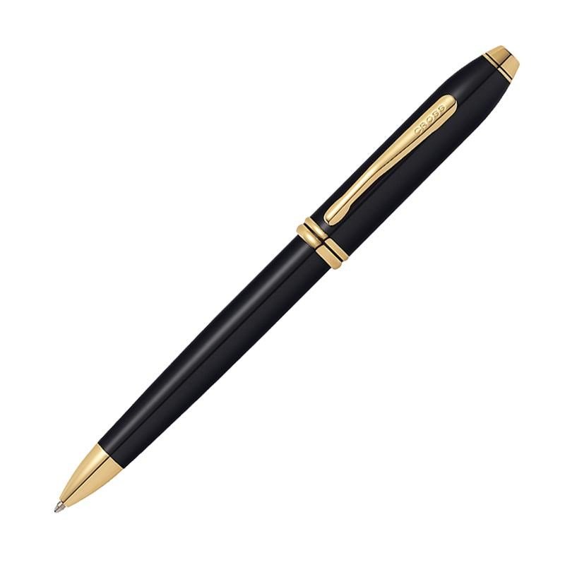 Cross Townsend Black Lacquer Gold Trim with 23KT Gold-Plated Ballpoint Pen