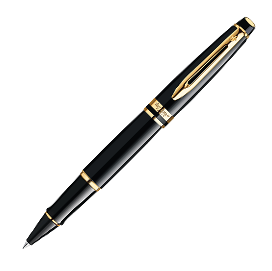 Waterman Expert Black Lacquer Gold Trim Rollerball