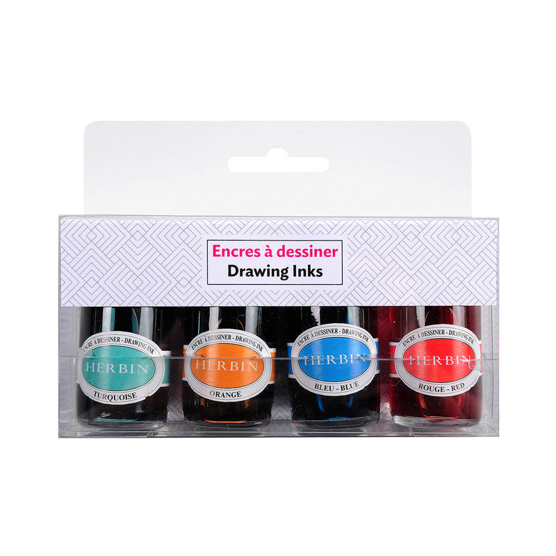 HERBIN - SET OF 4 WATERCOLOUR DRAWING INKS - 15ML - ASSORTED COLOURS