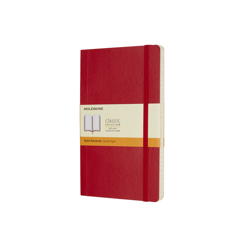 MOLESKINE - CLASSIC SOFT COVER NOTEBOOK - RULED - LARGE - SCARLET RED