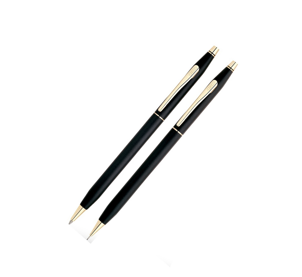 Cross Classic Century Classic Black Ballpoint Pen/0.7mm Pencil Set accentuated by 23 Karat gold-plated appointments