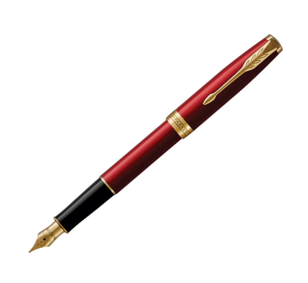 Parker Sonnet Red Lacquer Gold Trim Fountain Pen