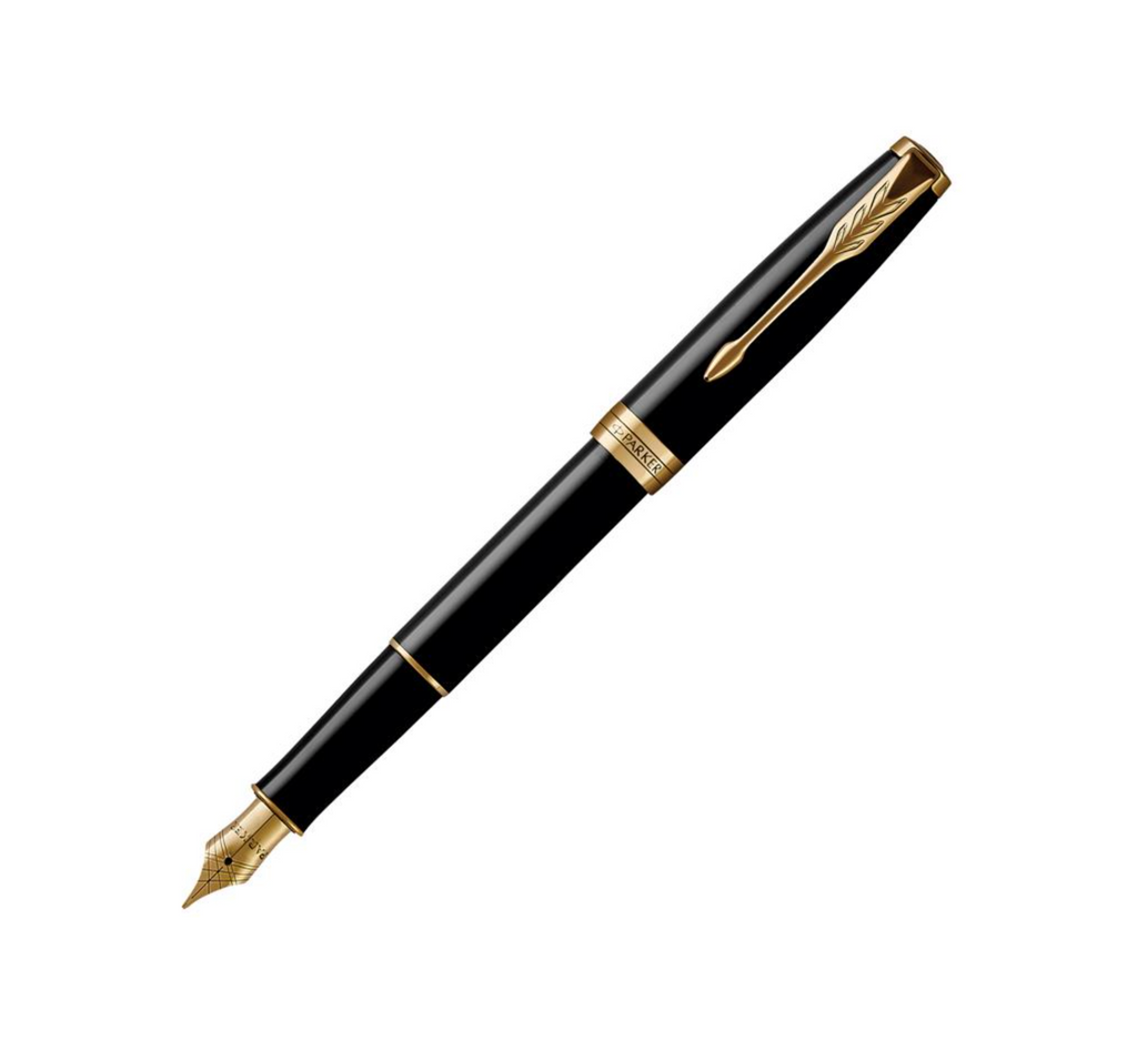 Parker Sonnet Black Gold Trim Fountain Pen - 18k Gold Nib Medium