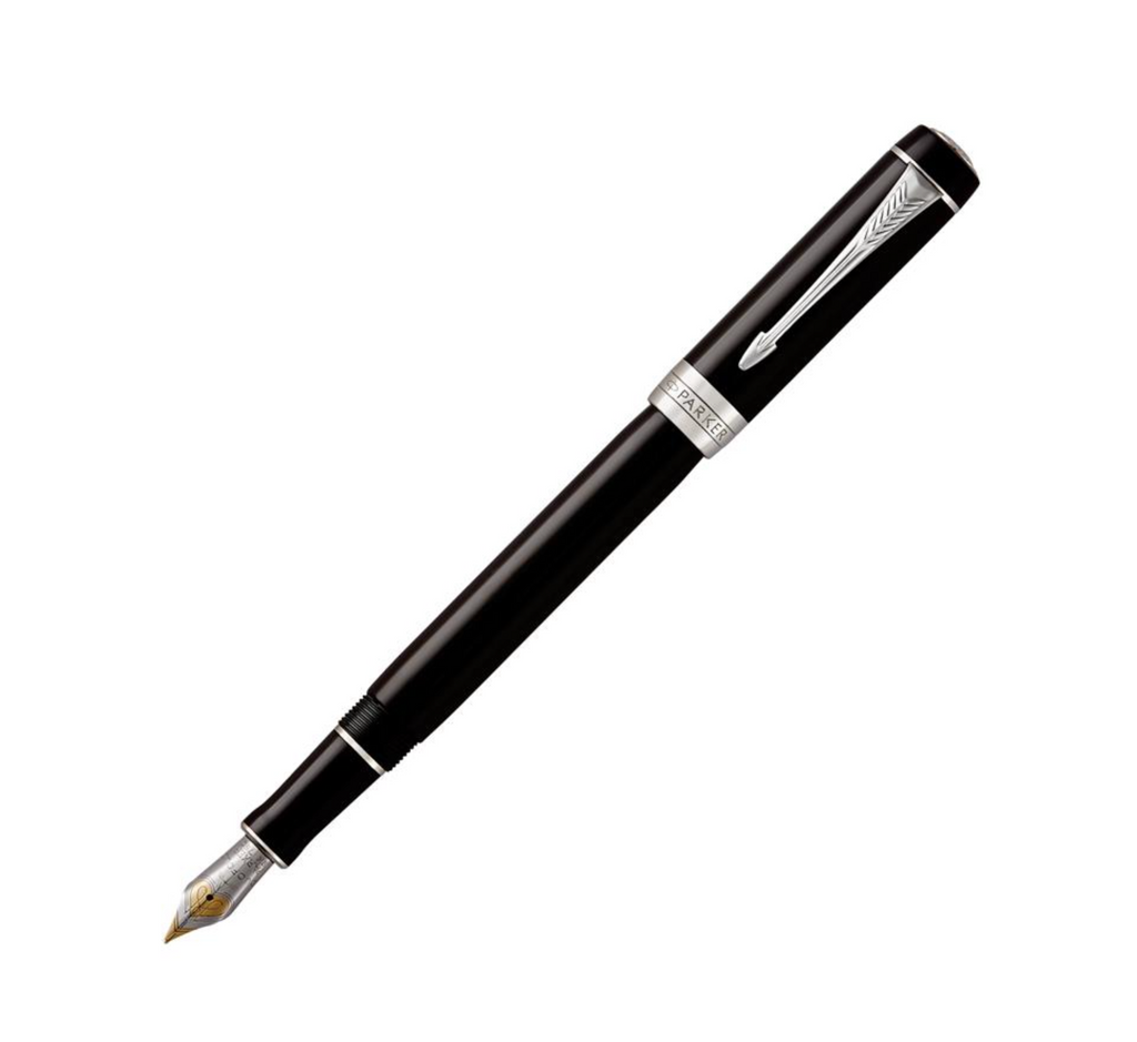 Parker Duofold Black Chrome Trim Fountain Pen – Centennial 18k Nib