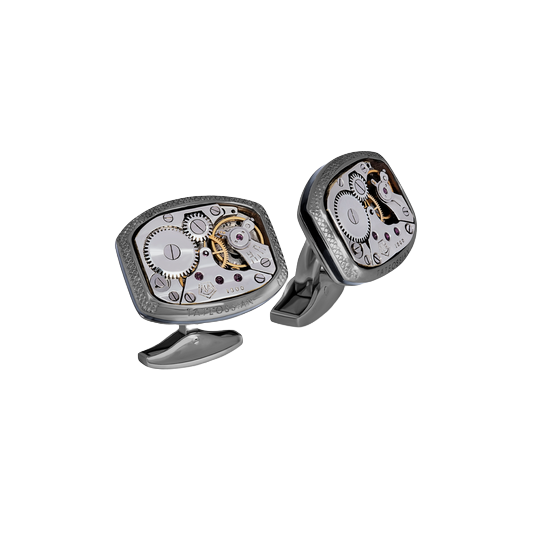 Tateossian Signature Vintage Skeleton Rectangle cufflinks in black rhodium plated sterling silver