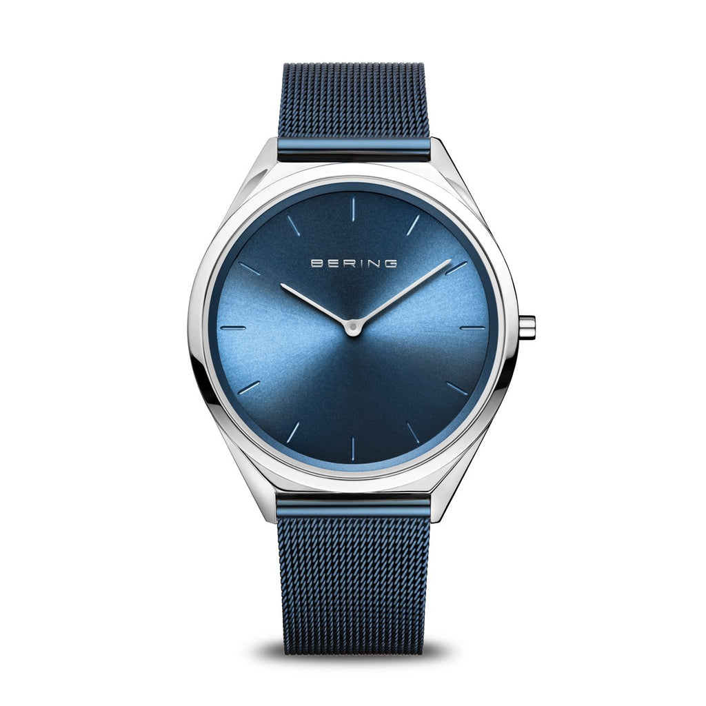 Bering Ultra Slim 39mm Blue Mesh Watch